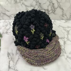 Steve Madden Womens Vintage Y2k Newsboy Hat One Size Chunky Knit Purple Black